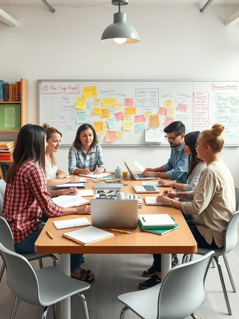 A diverse group of teachers participating in an AI ethics workshop, actively engaged in discussions and hands-on activities, showcasing the collaborative learning environment.